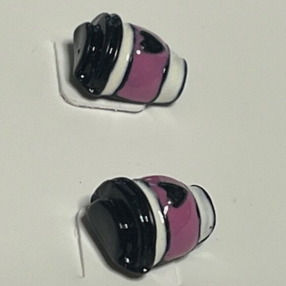 NEW Betsey Johnson Betsey Coffee Cup Stud Earrings Heart Black White Pink - Picture 3 of 7